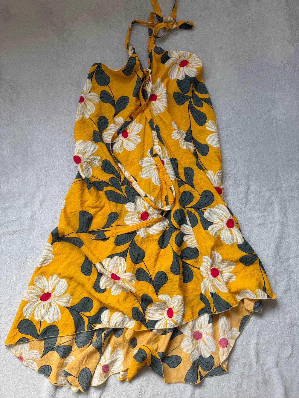 Yellow Floral Halter Sundress with White Daisy Print